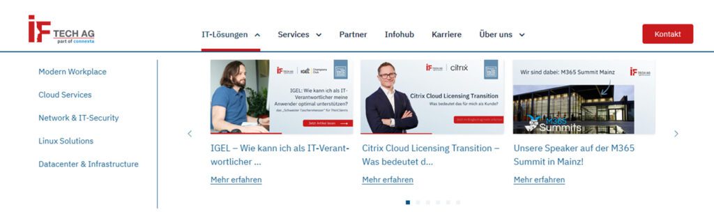 Menü der IF Tech Webseite
